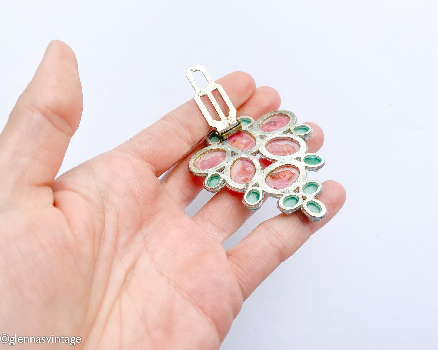 1920s Pink & Green Glass Dress Clip