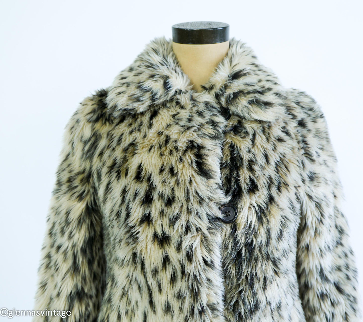 1980s Leopard Print Faux Fur Coat | 80s Beige Faux Animal Print Jacket | J. Crew | Small