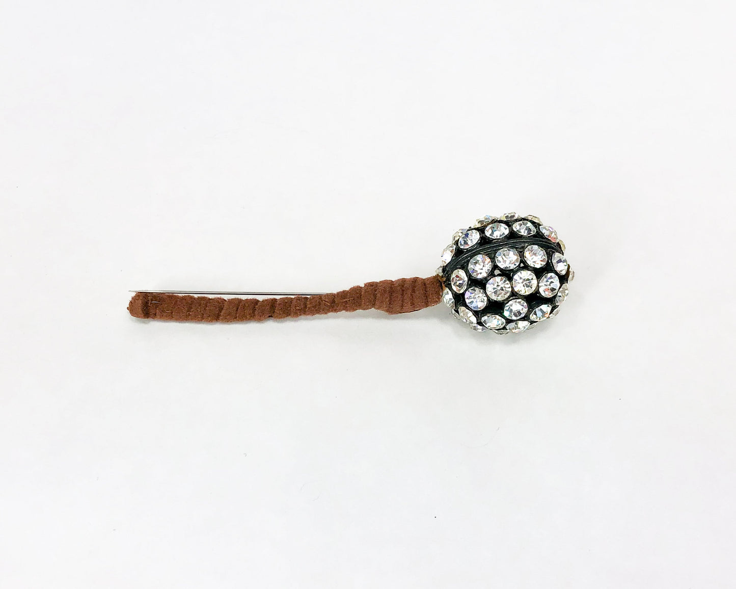 1940s Rhinestone Ball Hat Pin | 40s Black Rhinestone Lapel Pin