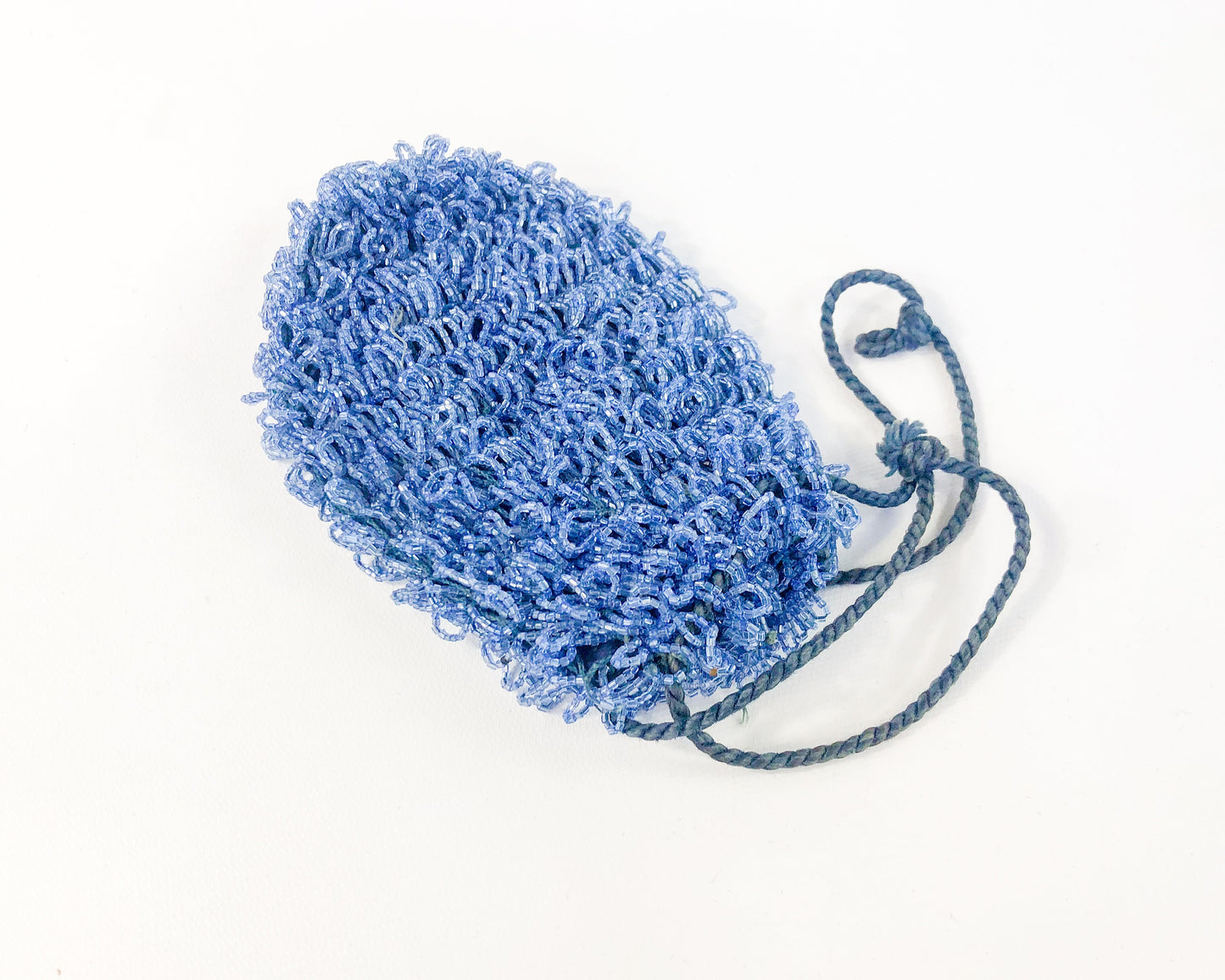 1900s Blue Beaded Evening Bag | Antique Drawstring Pouch