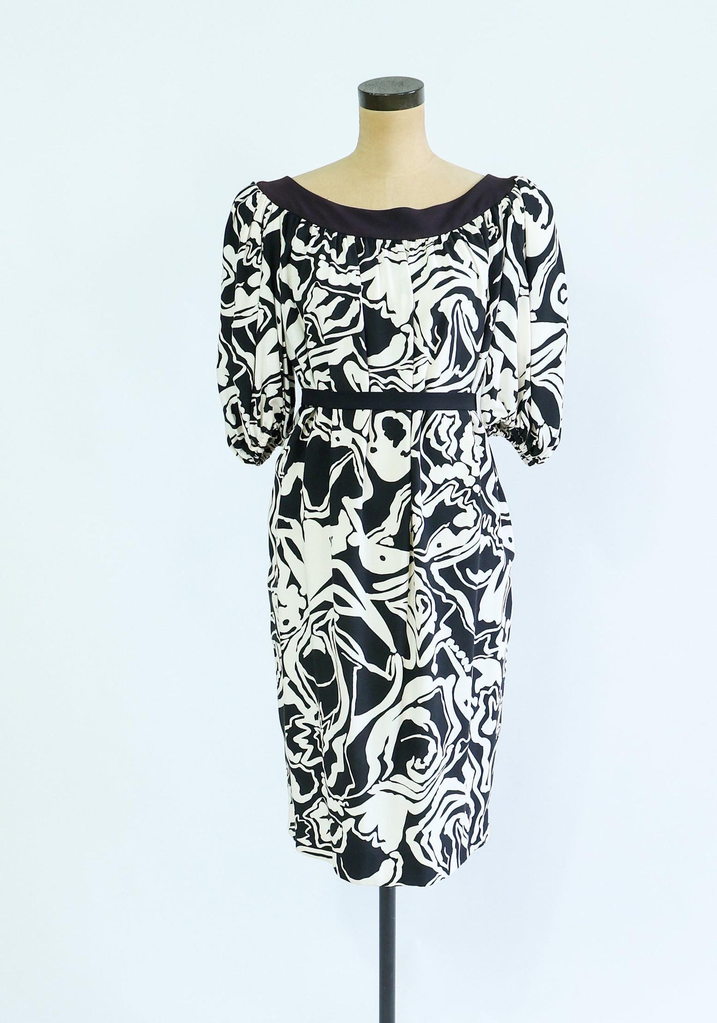 Saint Laurent | 1980s Black & White Crepe Abstract Dress  | 80s Black and White Floral Short Dress | Saint Laurent Paris | Large