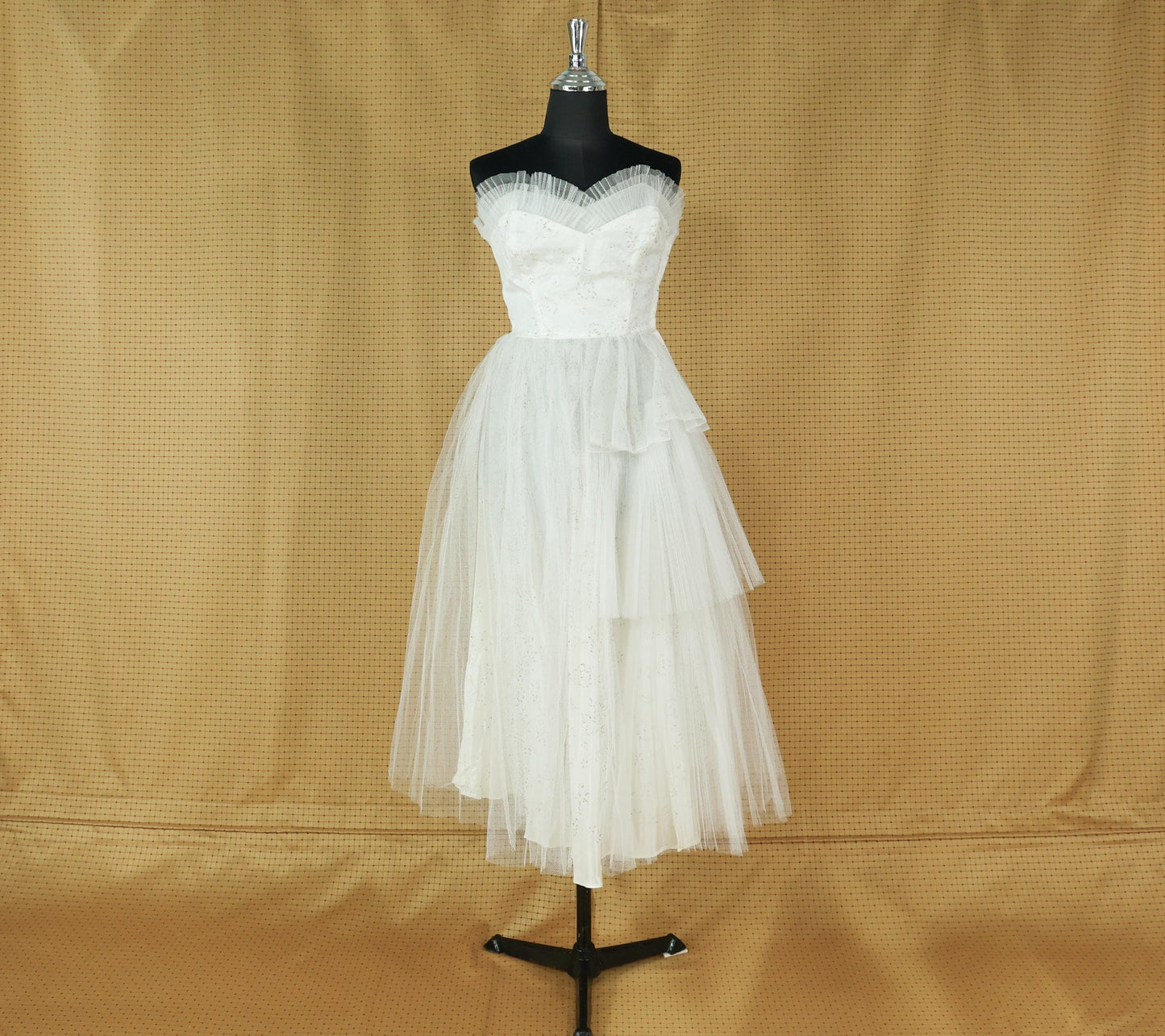 1940s White Tulle Evening Dress, Wedding Gown , XS