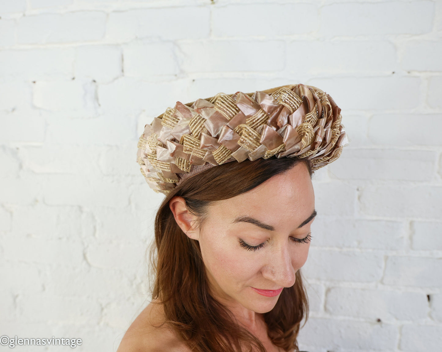 1960s Taupe Woven Saucer Hat