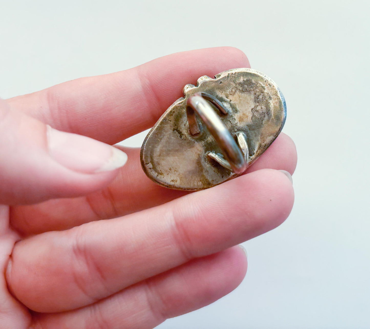 1950s Silver Turquoise Oval Ring, Size 6