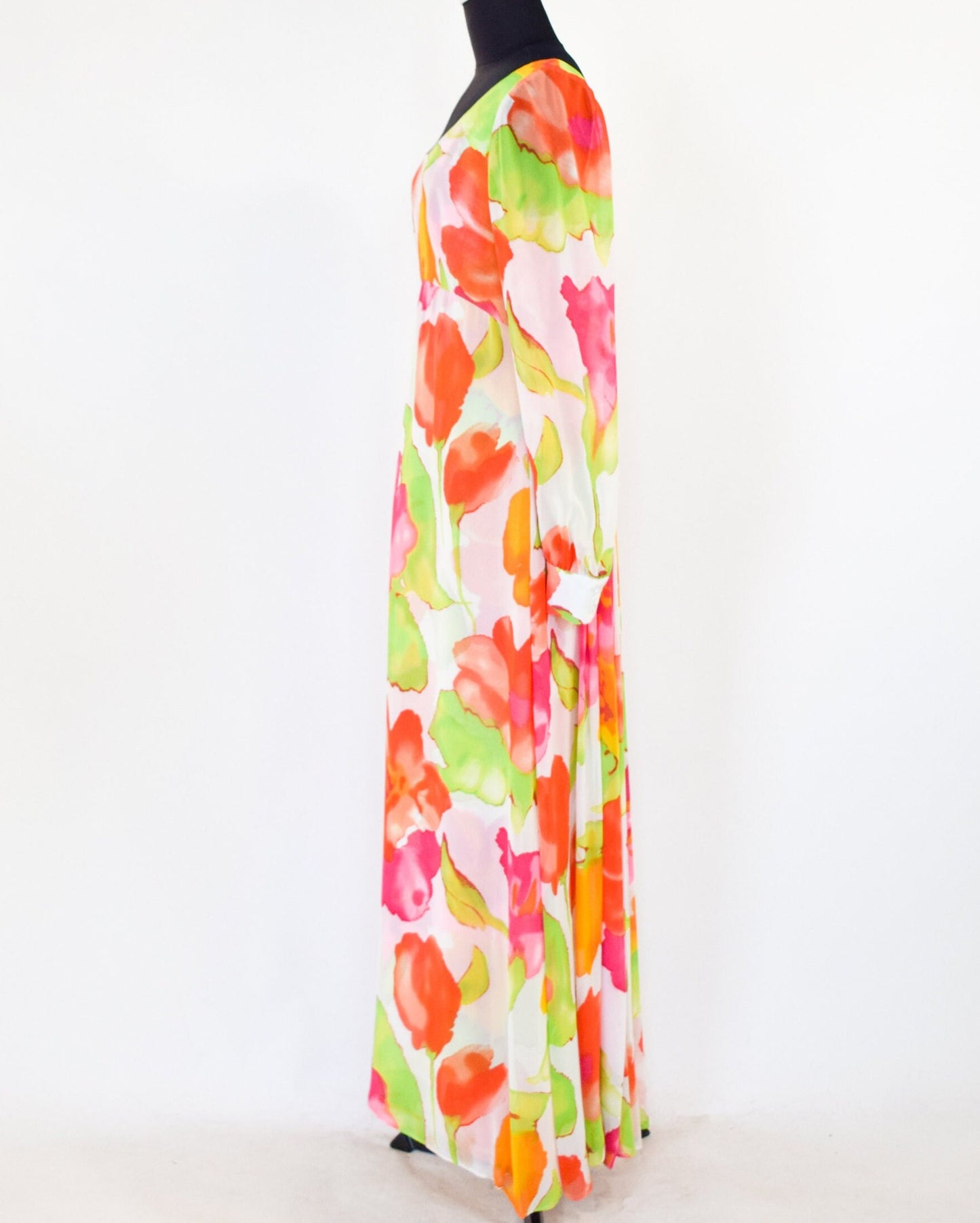 1980s Orange Floral Evening Gown, Medium