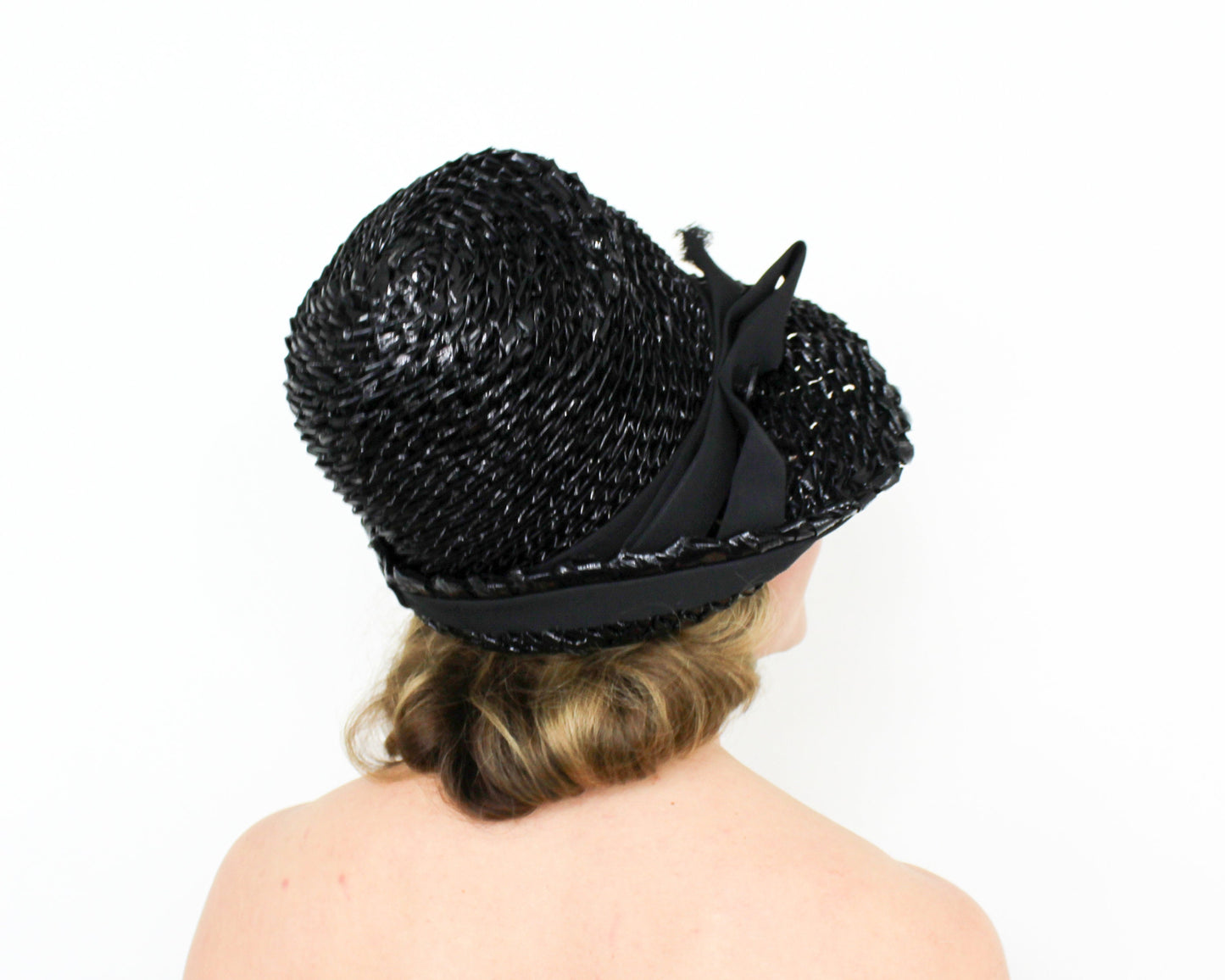 Mr John Jr 1960s Black Raffia Hat | Asymmetric Straw Hat