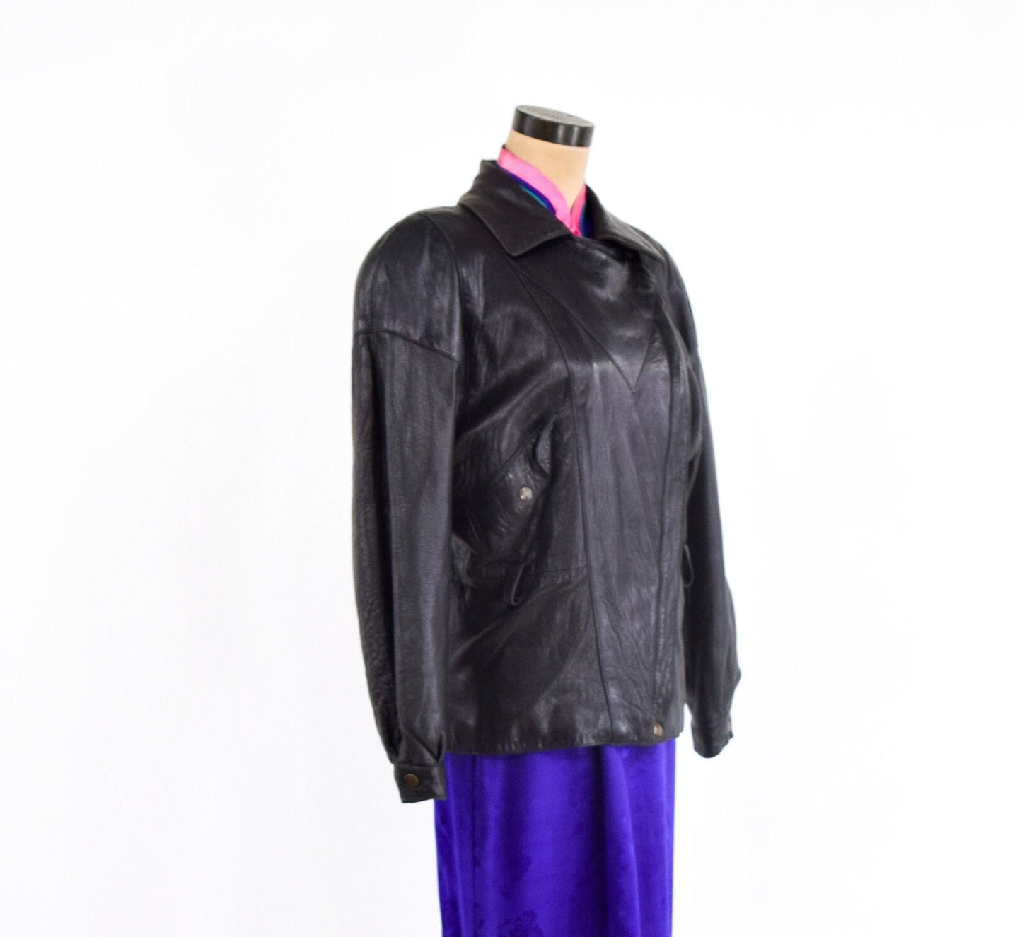 1980s Black Leather Jacket | 80s Black Leather Belted Jacket | Melanzona | Medium