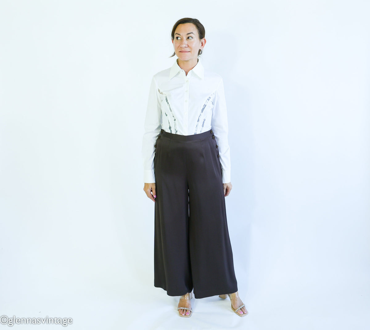 1990s Guy Laroche Designer Pants Brown Silk Slacks, Size 42