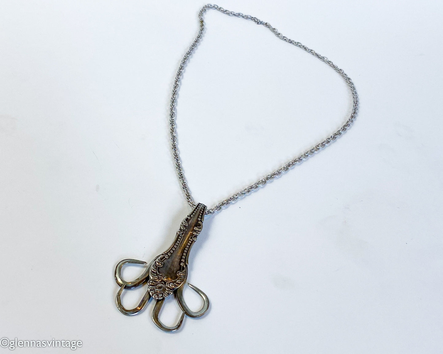 Sterling Silver Fork Pendant | Upcycled Dinner Fork Brooch
