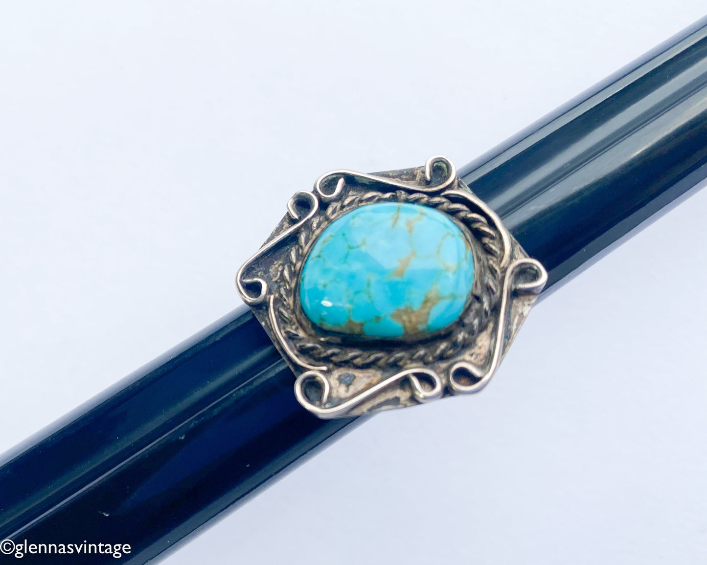 1950s Southwest Turquoise Sterling Silver Ring | Size 6 3/4