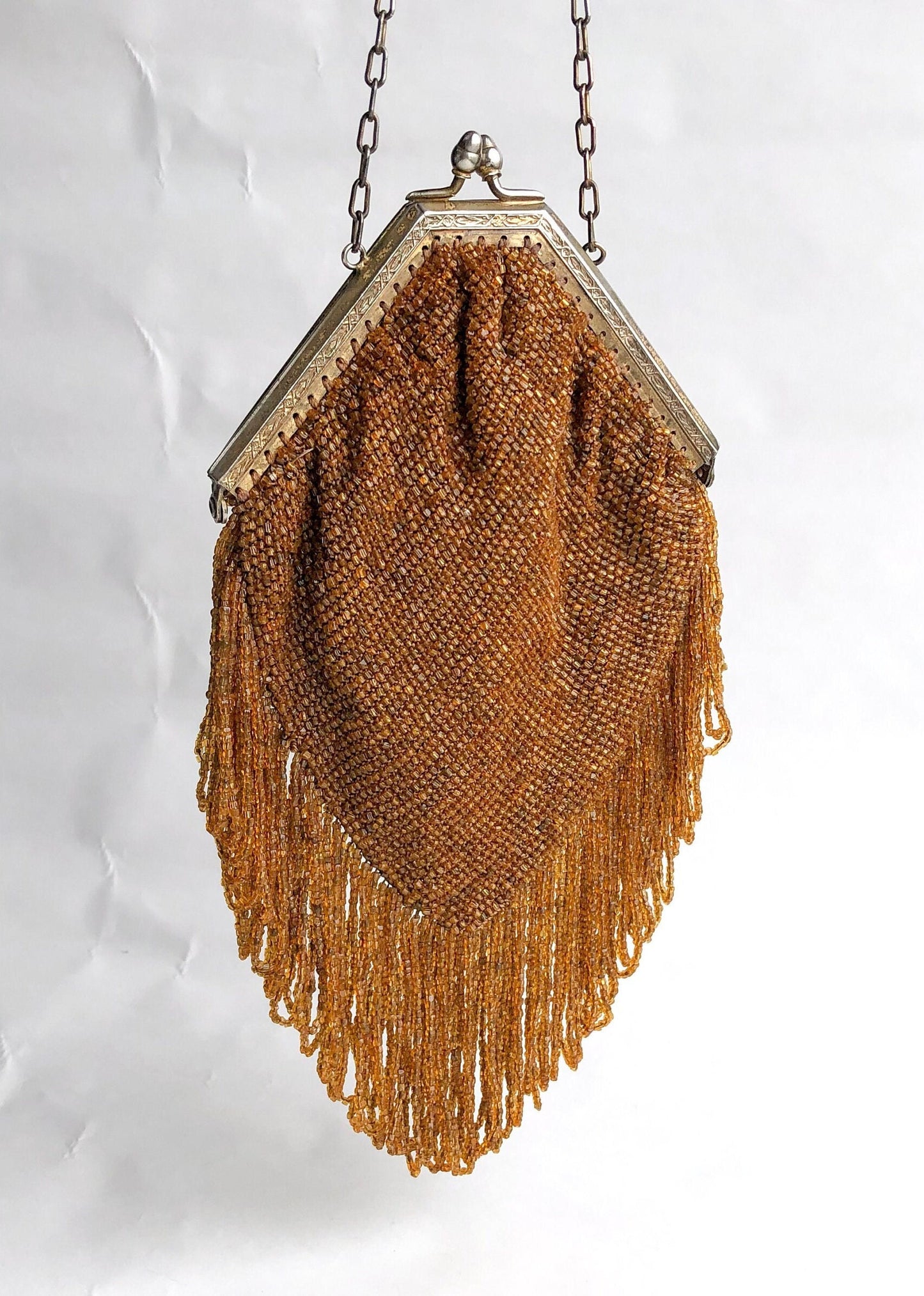 1900s Gold Beaded Evening Handbag | Gold  Loop Fringe Bag