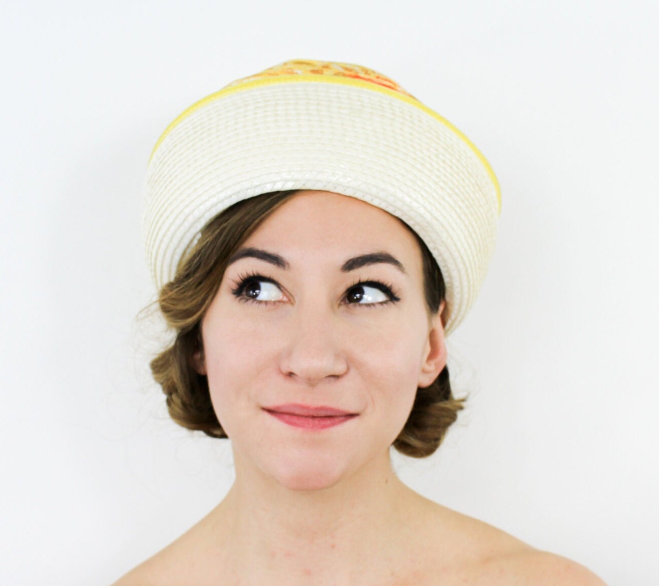 1960s Orange & White Silk Turban Hat