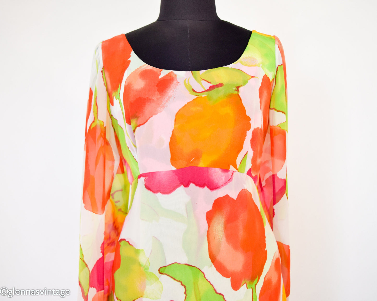 1980s Orange Floral Evening Gown, Medium