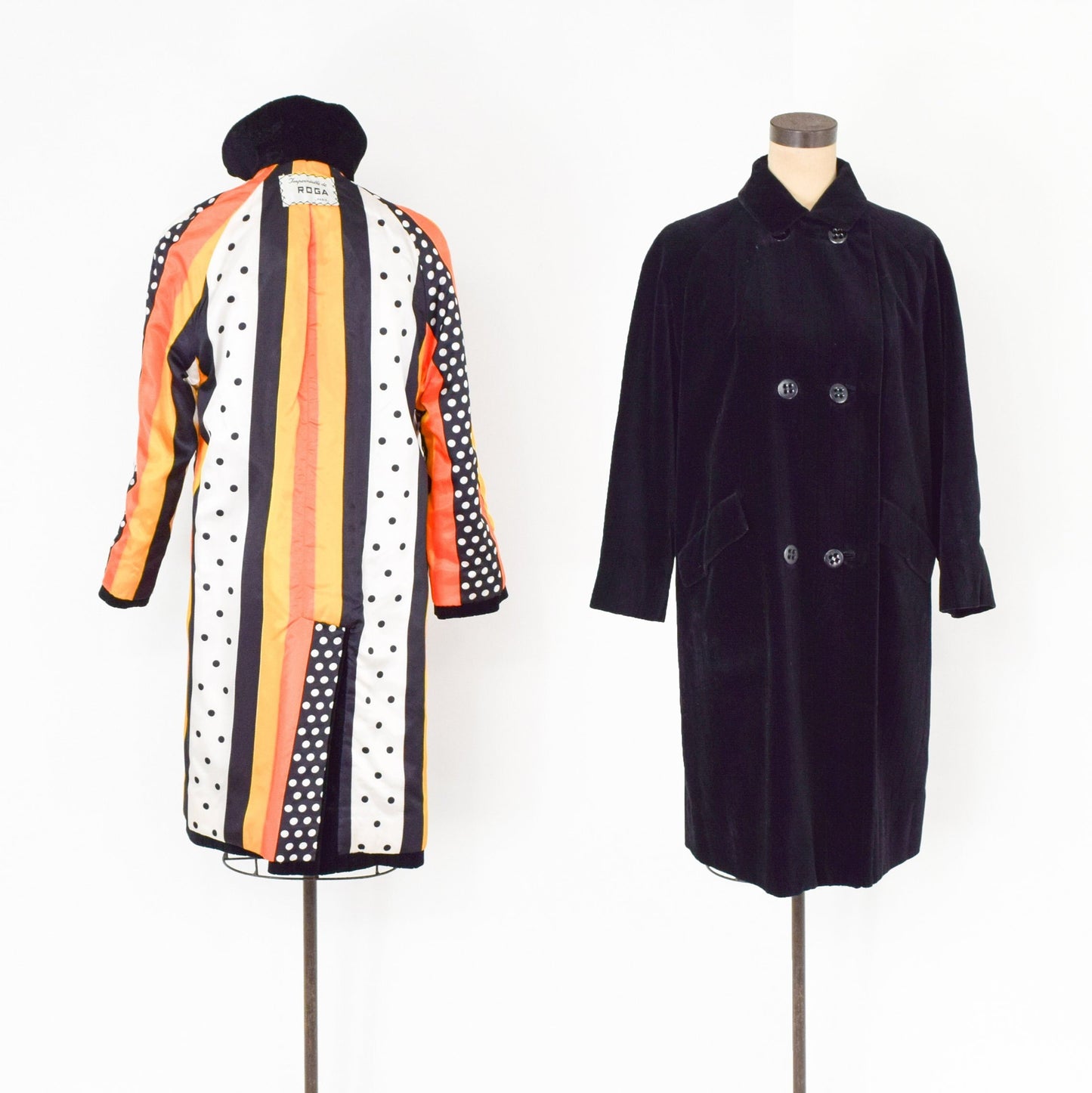 1960s Black Velvet Coat | 60s Black Double Breasted Coat | ROGA Paris | Large