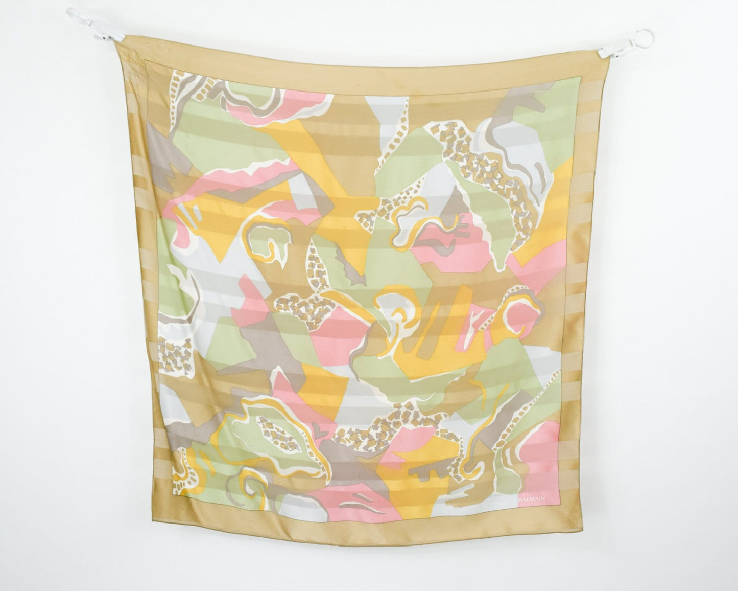 1980s Pierre Balmain Beige Pastel Print Silk Scarf