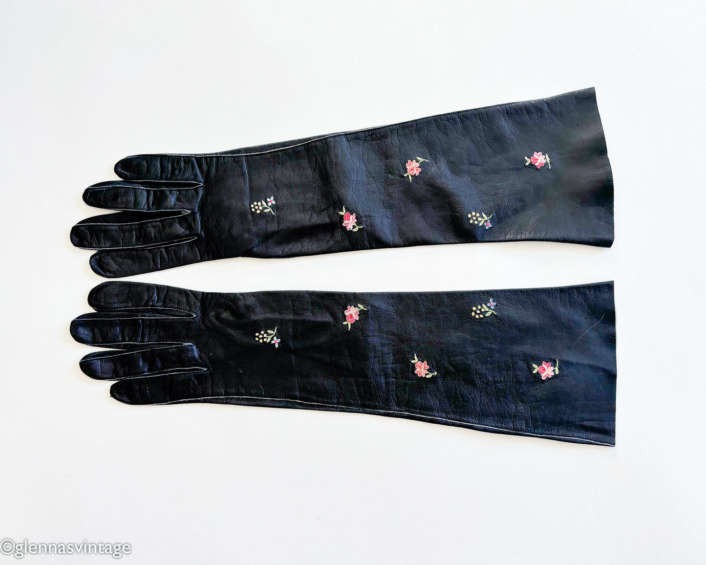 1950s Black Leather Opera Gloves, Small