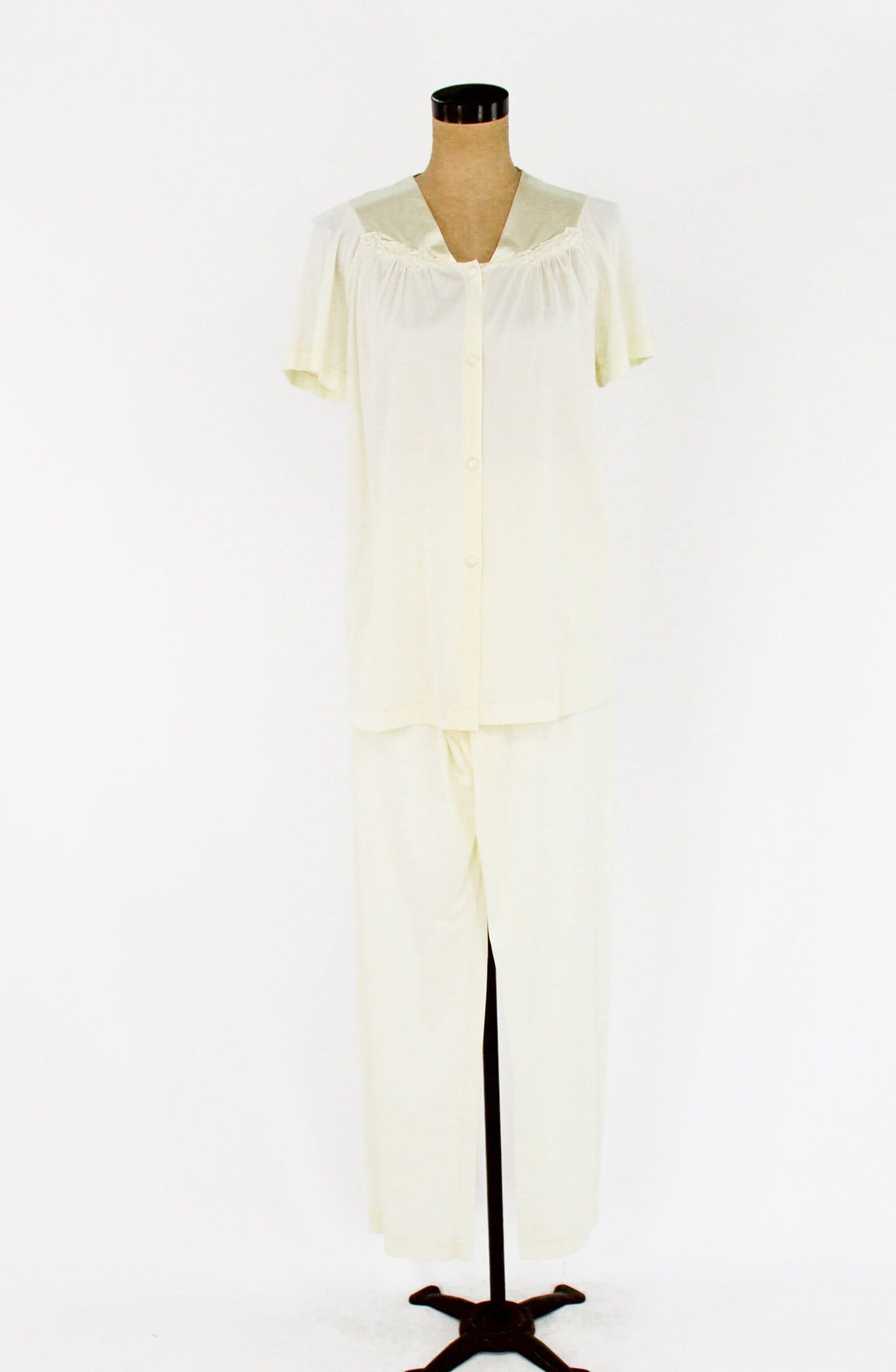 1950s Yellow Nylon Pajama Set | 50s Yellow Pajamas | Vanity Fair | Small
