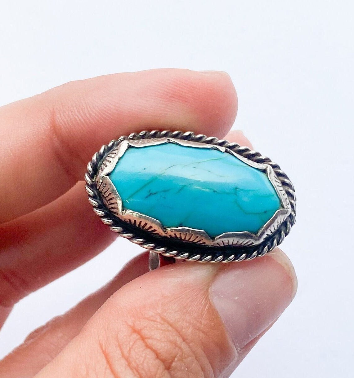 1960s Sterling Silver Turquoise Ring | Southwestern Style, Size 8 1/2