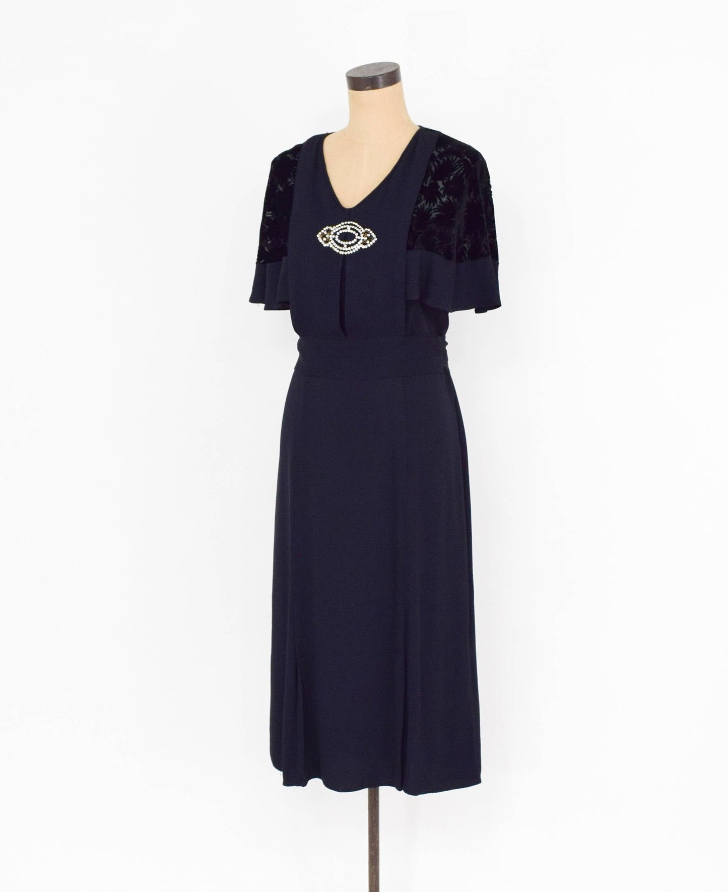 1900s Black Velvet Crepe Dress | Downton Abbey Style, Medium