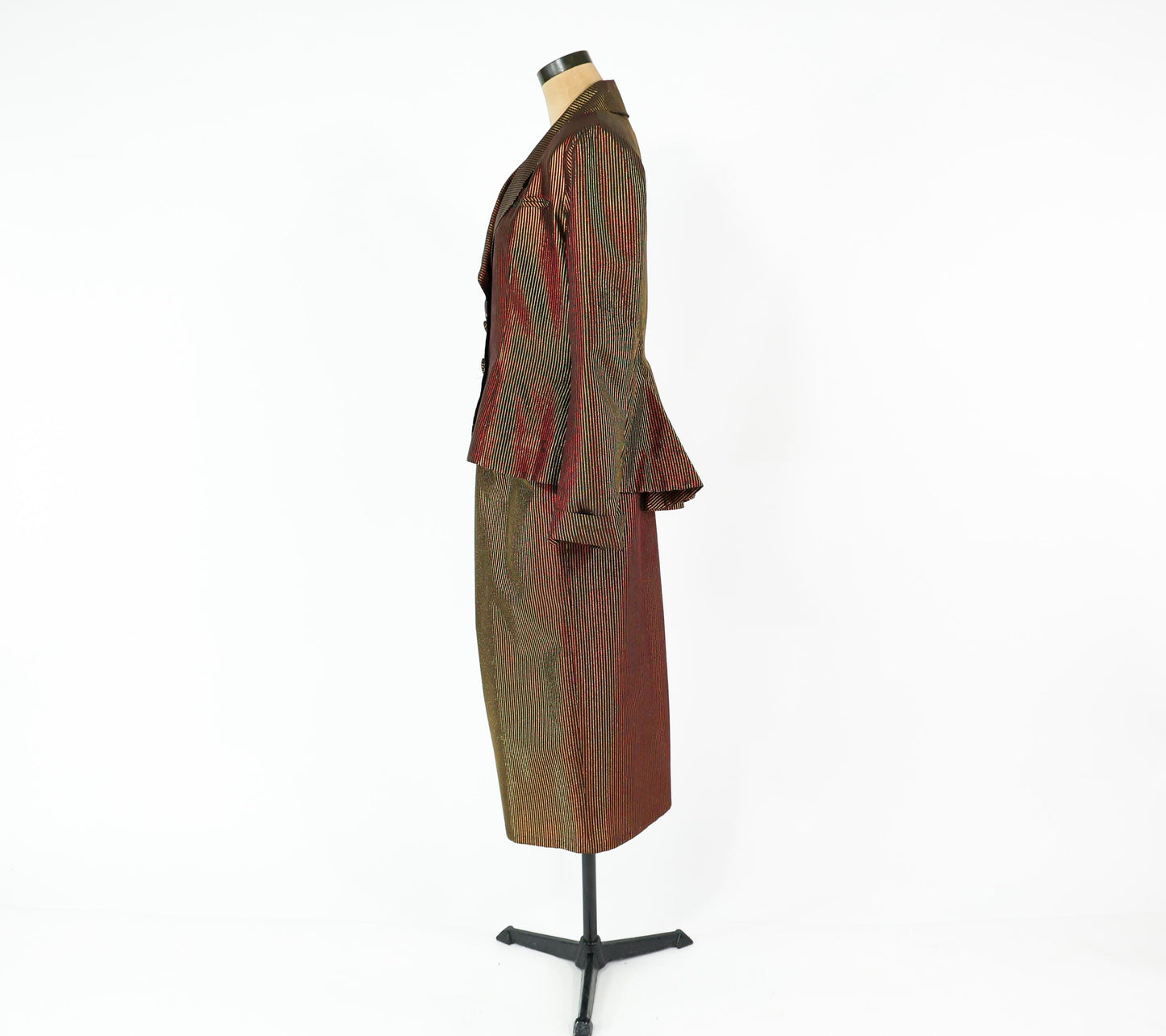 1980s Black Gold Pinstripe Jacket & Skirt, Large