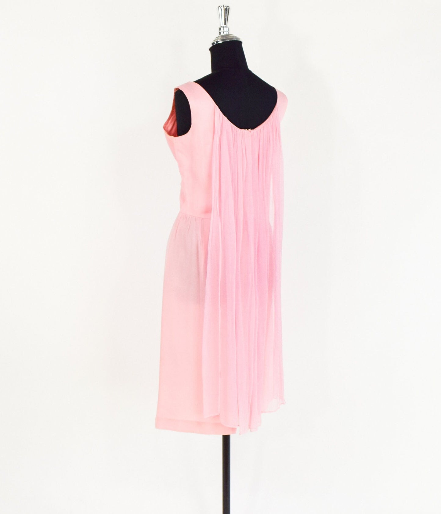 1950s Pink Chiffon Party Dress | Sequin Beaded Cocktail Gown, Large
