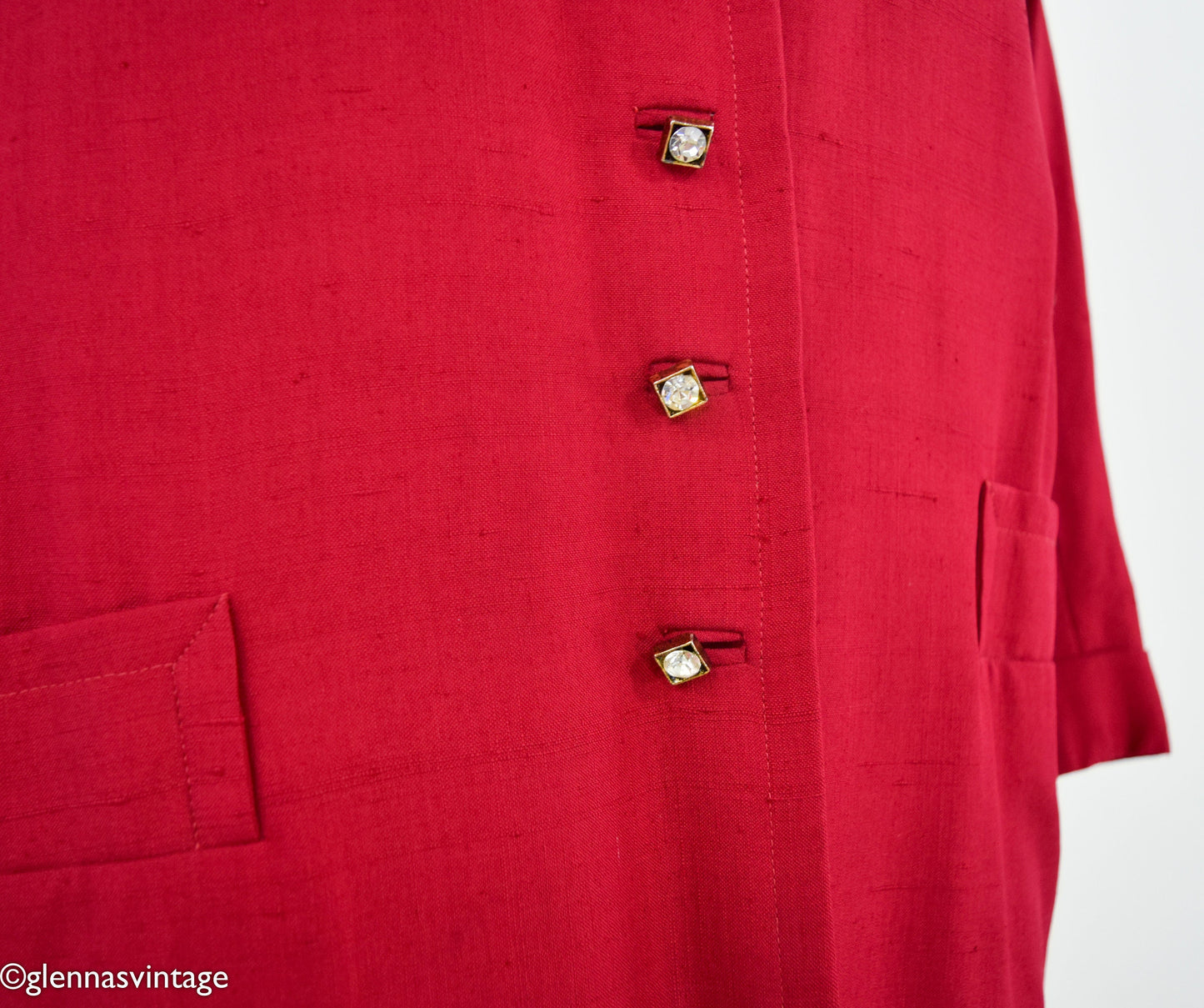 1950s Red Silk Evening Coat | 50s Red Raw Silk Evening Coat | Lou Johnson | Large