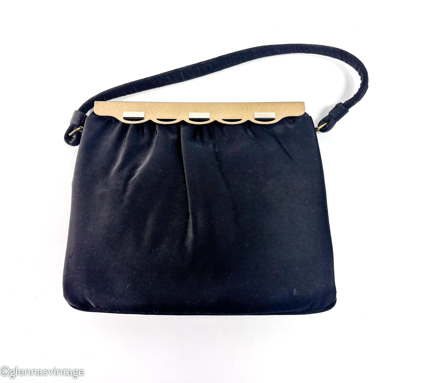 1950s Black Satin Evening Bag