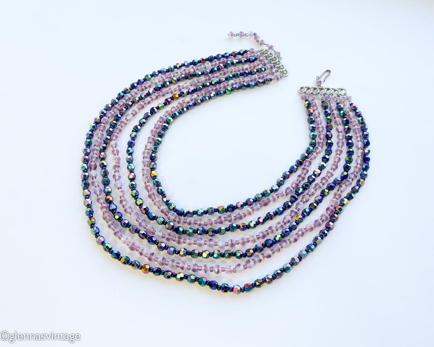 1950s Lavender Purple Crystal Glass Necklace, made in West Germany