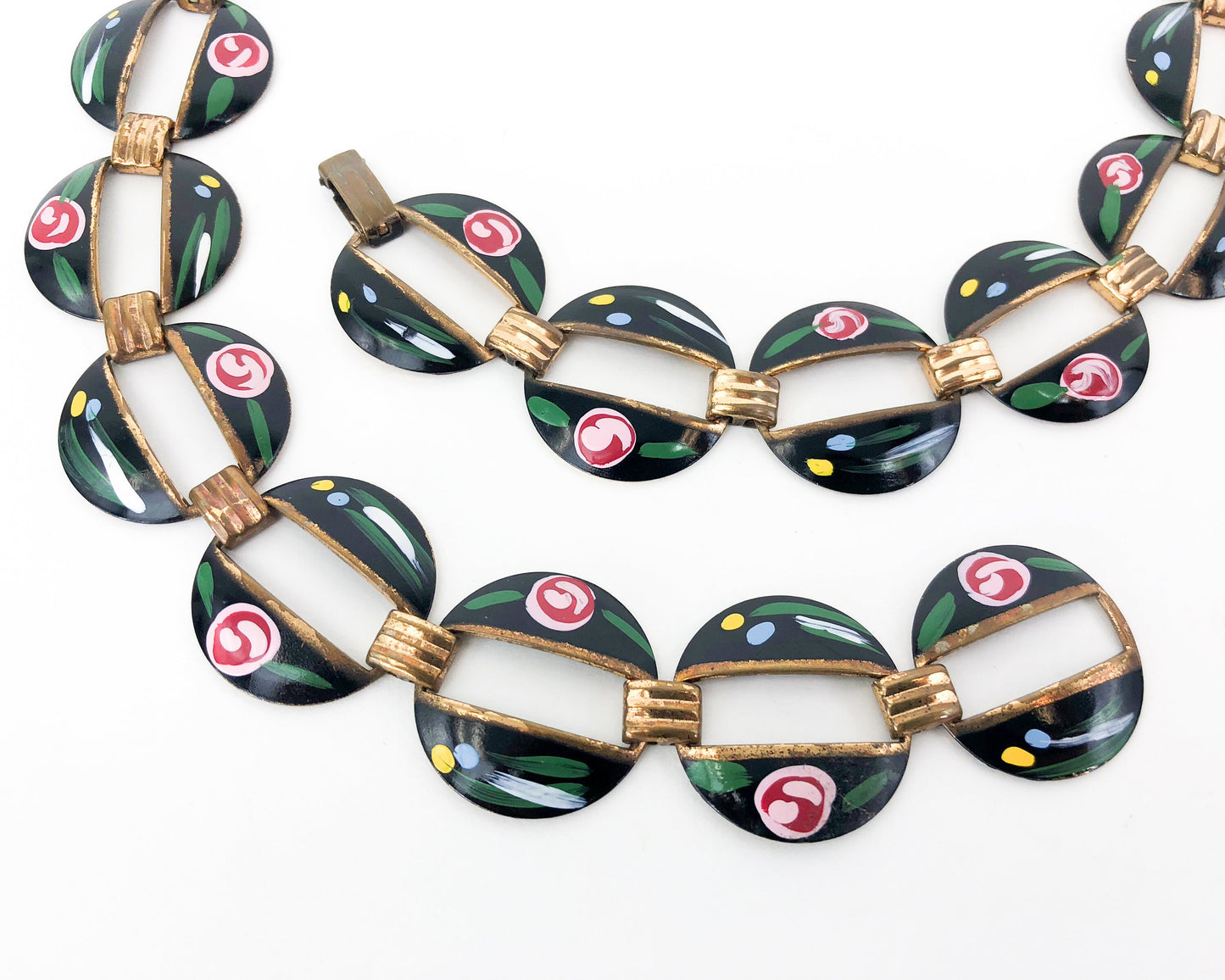 1950s Copper & Black Enamel Necklace | 50s Copper Circles Enamel Copper Choker