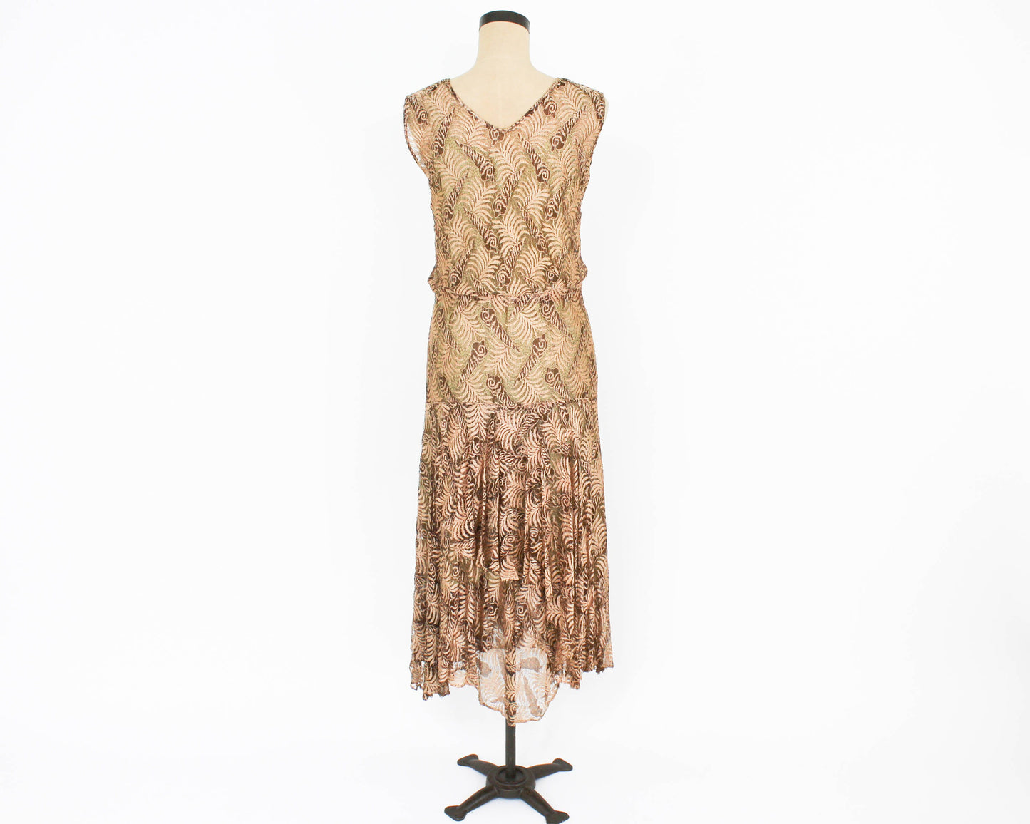 1920s Metallic Gold Lace Evening Dress, Flapper Style, Extra Small