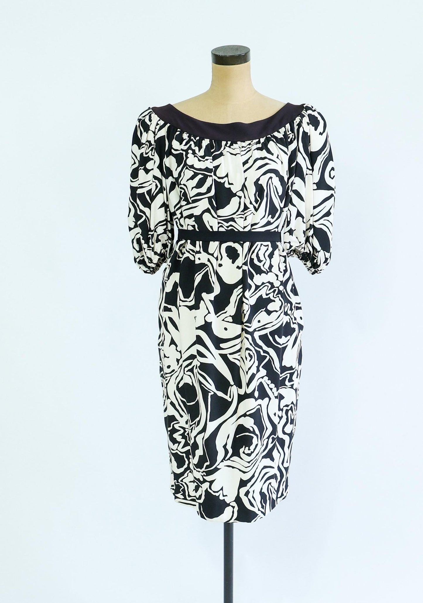 Saint Laurent Vintage 1990s Black White Floral Print Dress, 40