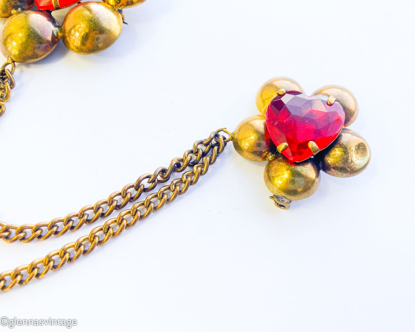 1940s Red Brass Flower Pin Set, Sweater Guard