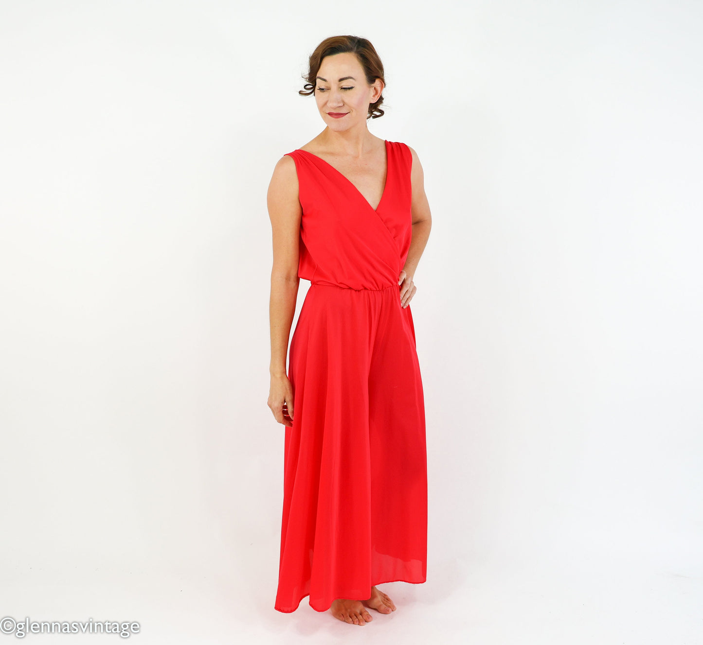 1970s Red Nylon Jumpsuit | 70s Red Loungewear | Jer Marai | Medium