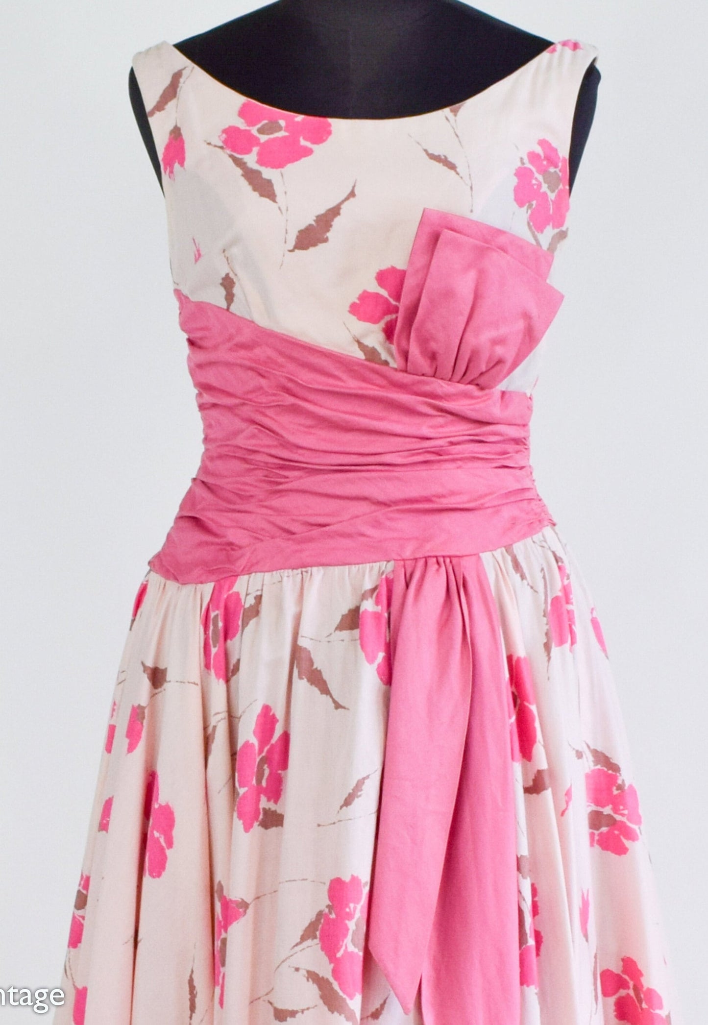 1950s Pink Floral Cotton Party Dress, Small