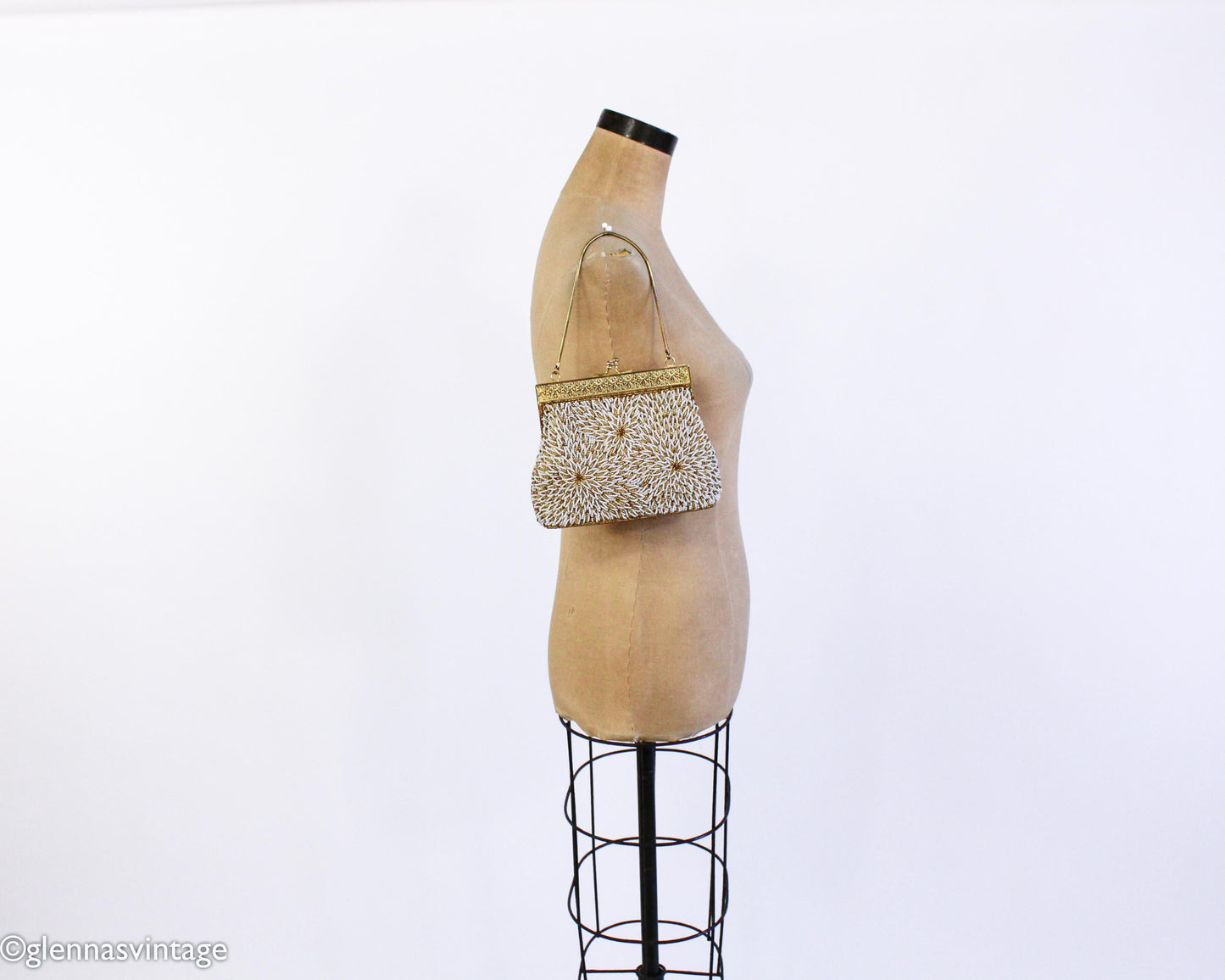 1950s White Gold Beaded Evening Bag