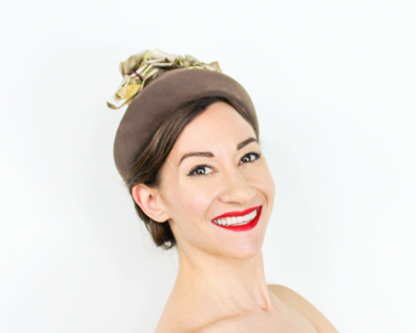 1950s Brown Velvet Flower Hat