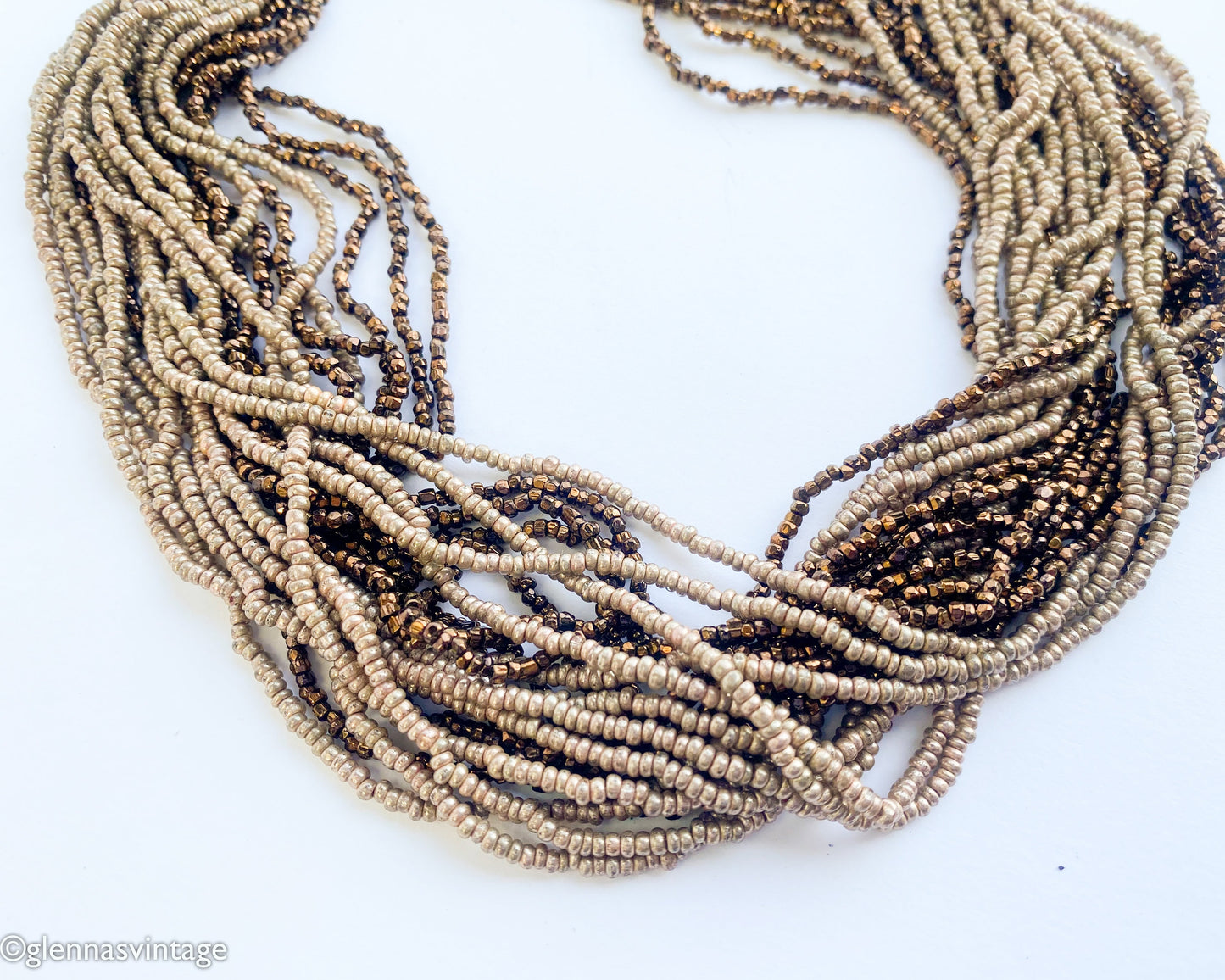 1940s Coper & Bronze Seed Beaded Necklace