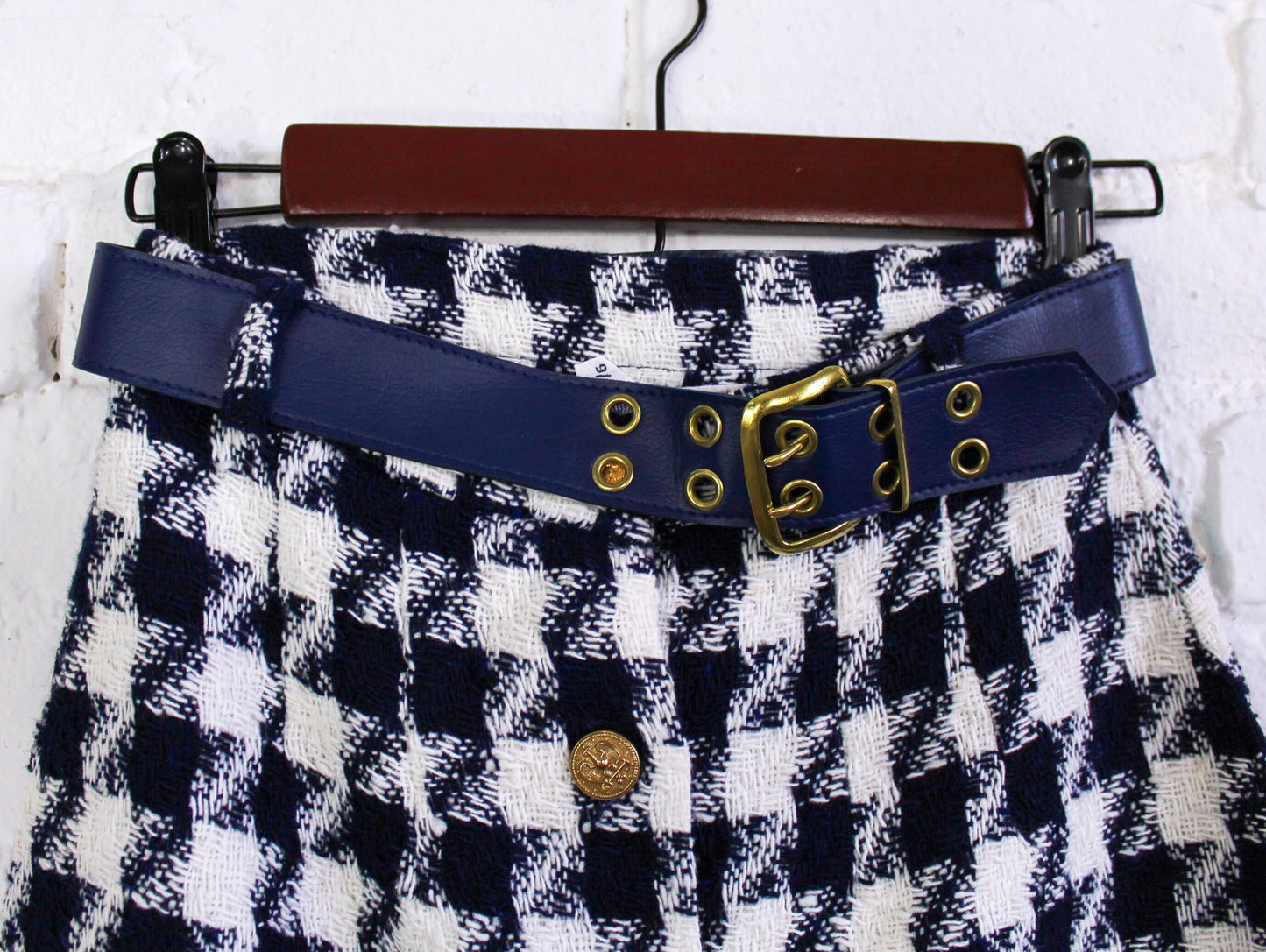 1960s Blue Plaid Pencil Skirt | 60s Navy & White Plaid Skirt | Donnkenny | Small