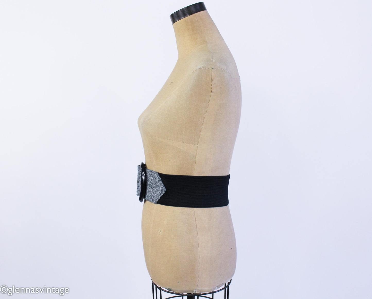 1990s Blue Denim & Black Stretch Belt, Medium