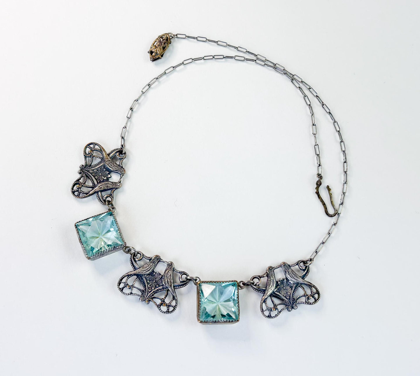 1900s Silver Glass Squares Choker Necklace