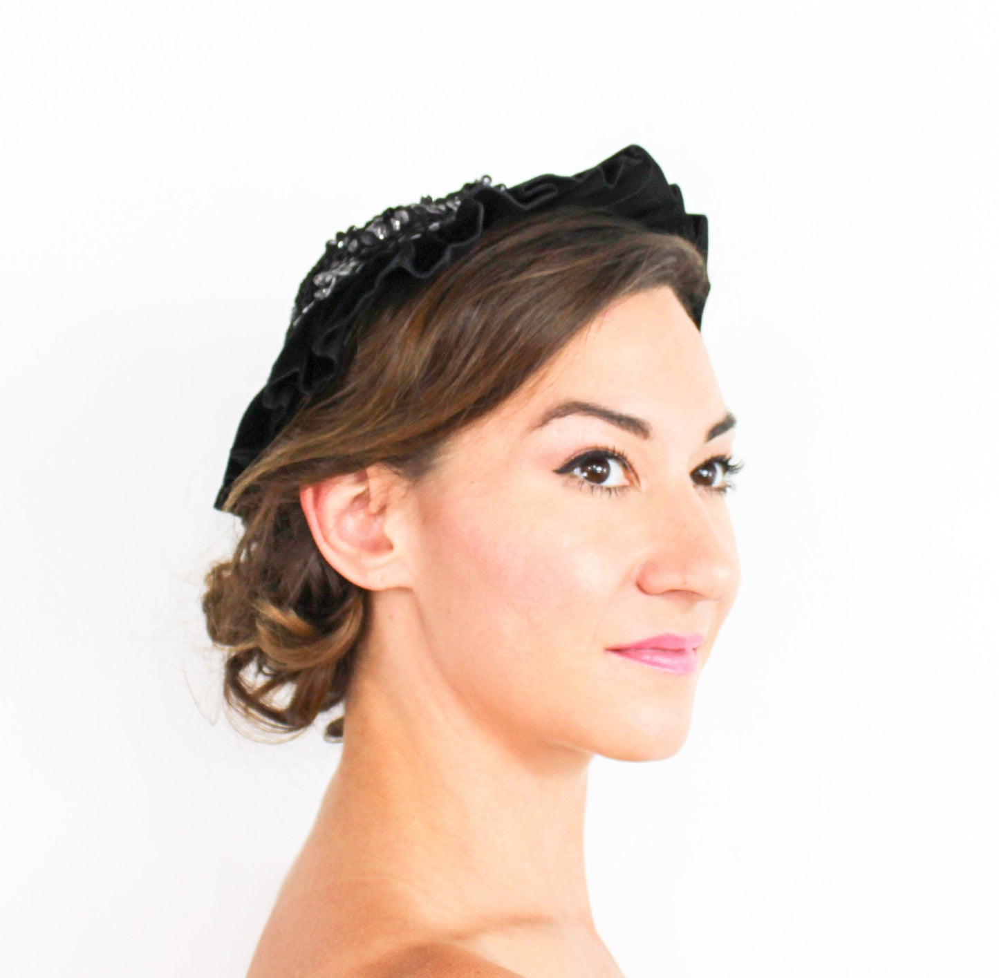 1920s Black Sequin Velvet Flapper Hat