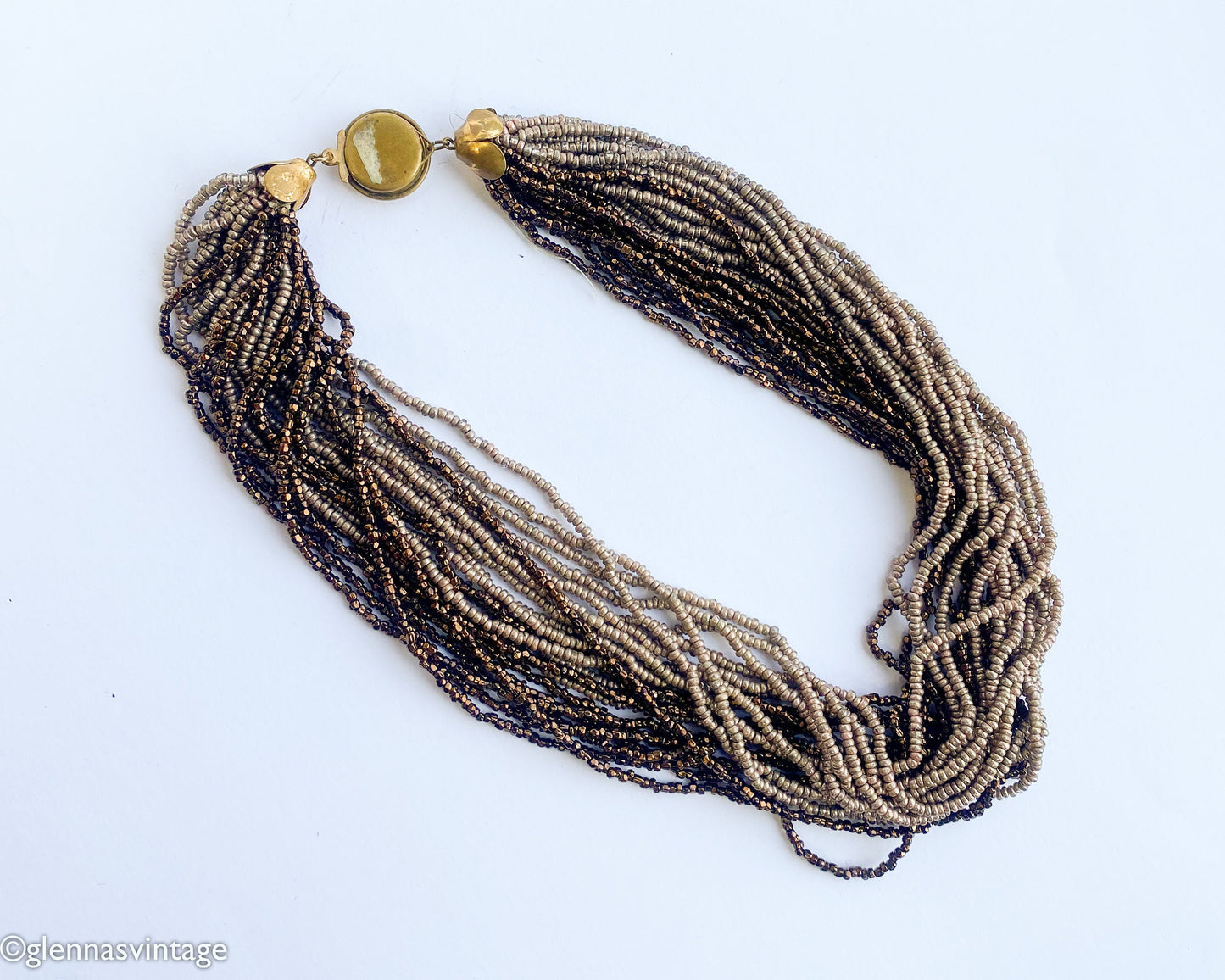 1940s Coper & Bronze Seed Beaded Necklace