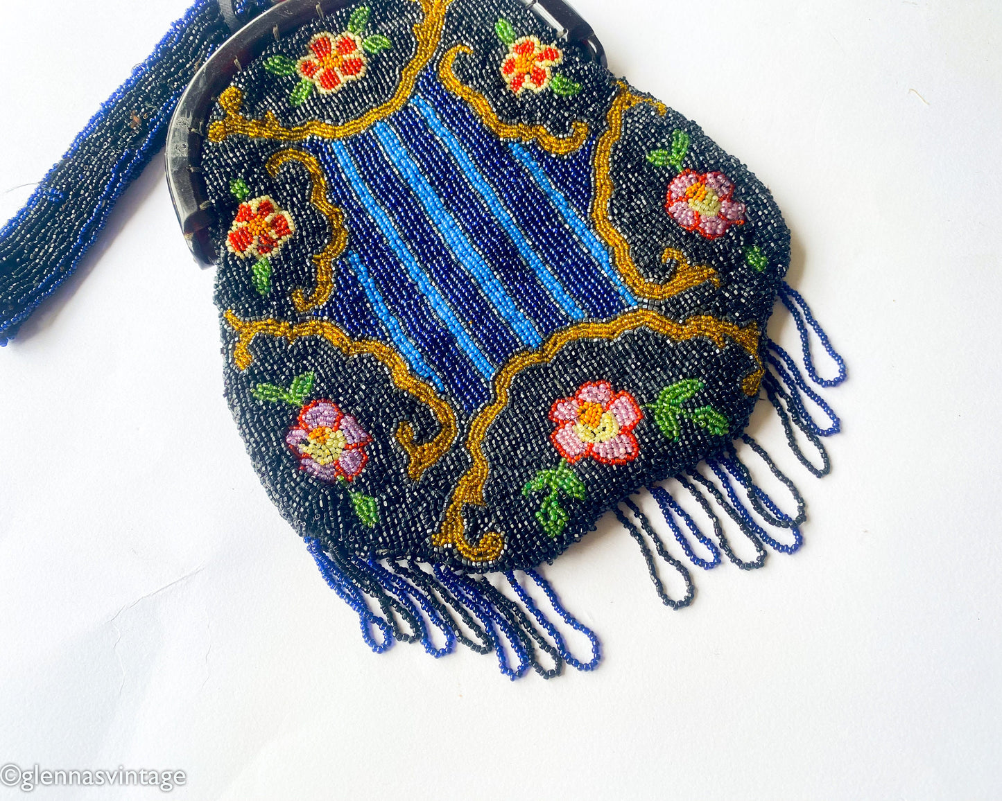 1900s Antique Floral Beaded Handbag with Lucite Frame