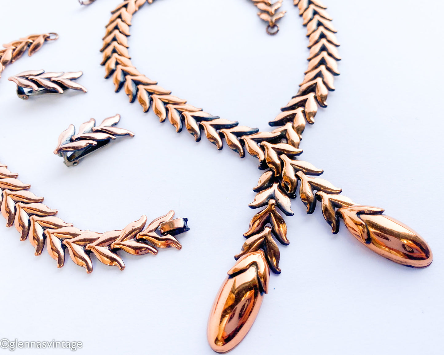 Renoir 1950s Copper Leaf Necklace Set, Parure Jewelry Set