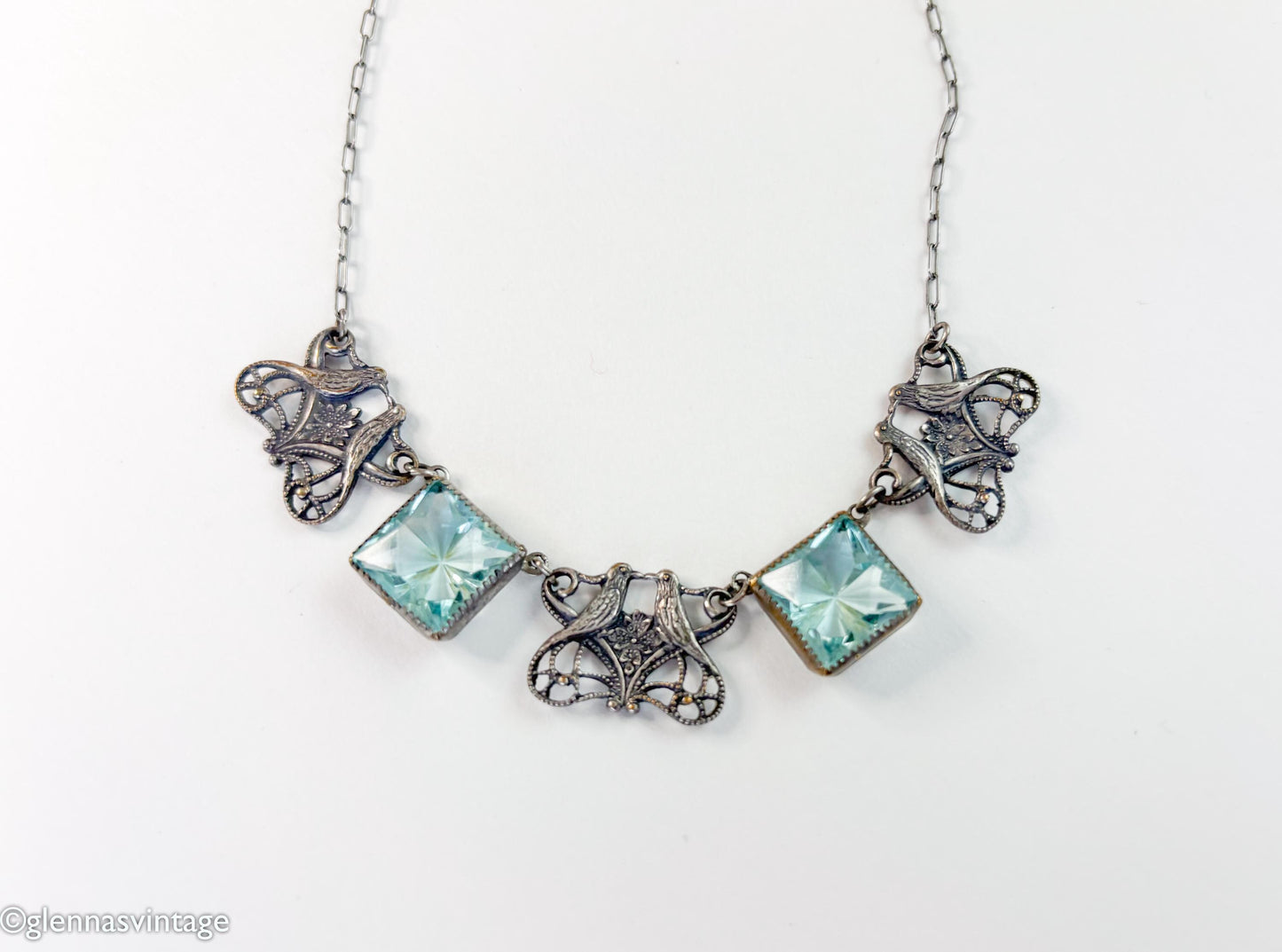 1900s Silver Glass Squares Choker Necklace