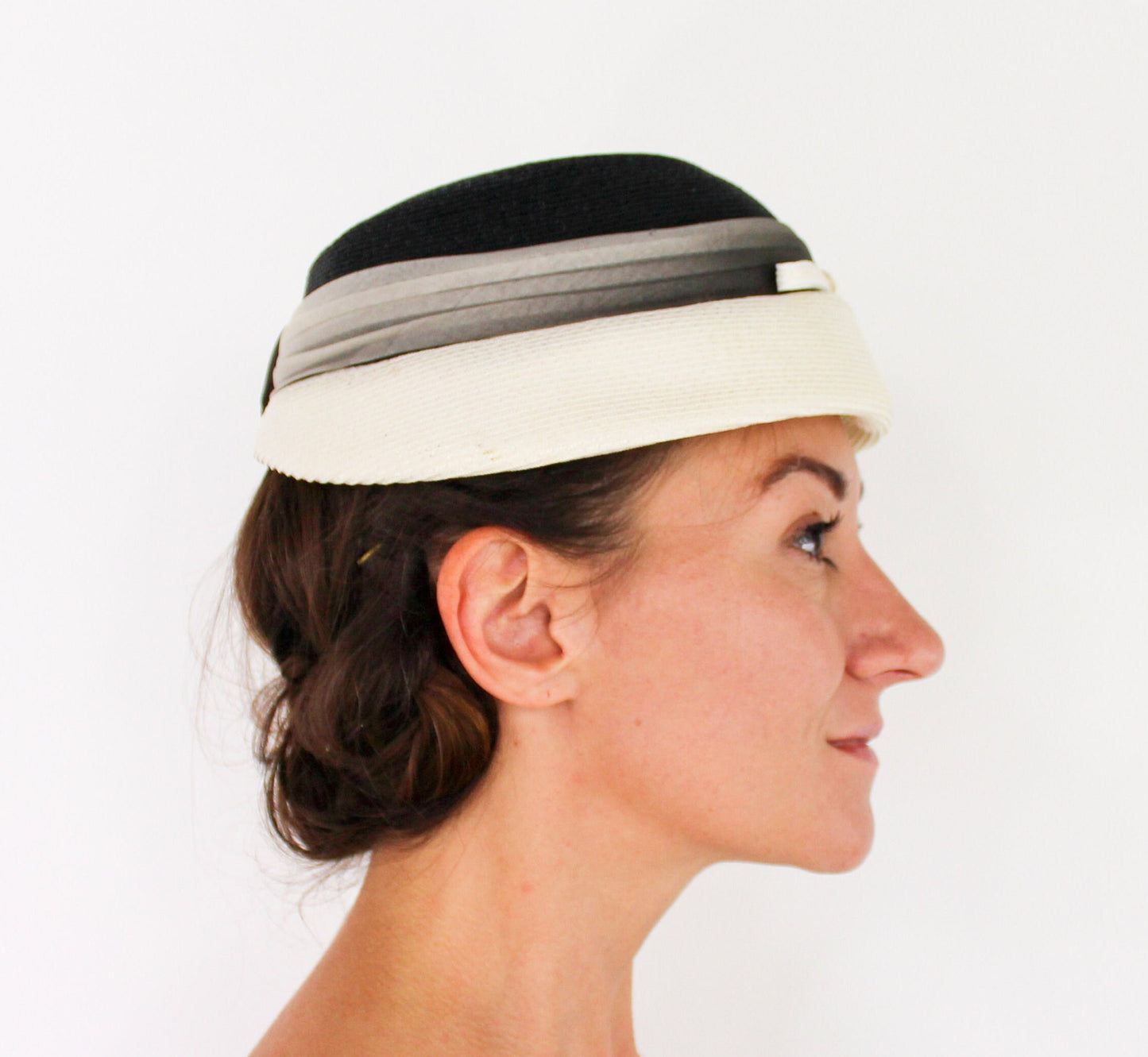 1950s Black & White Ombre Raffia Hat