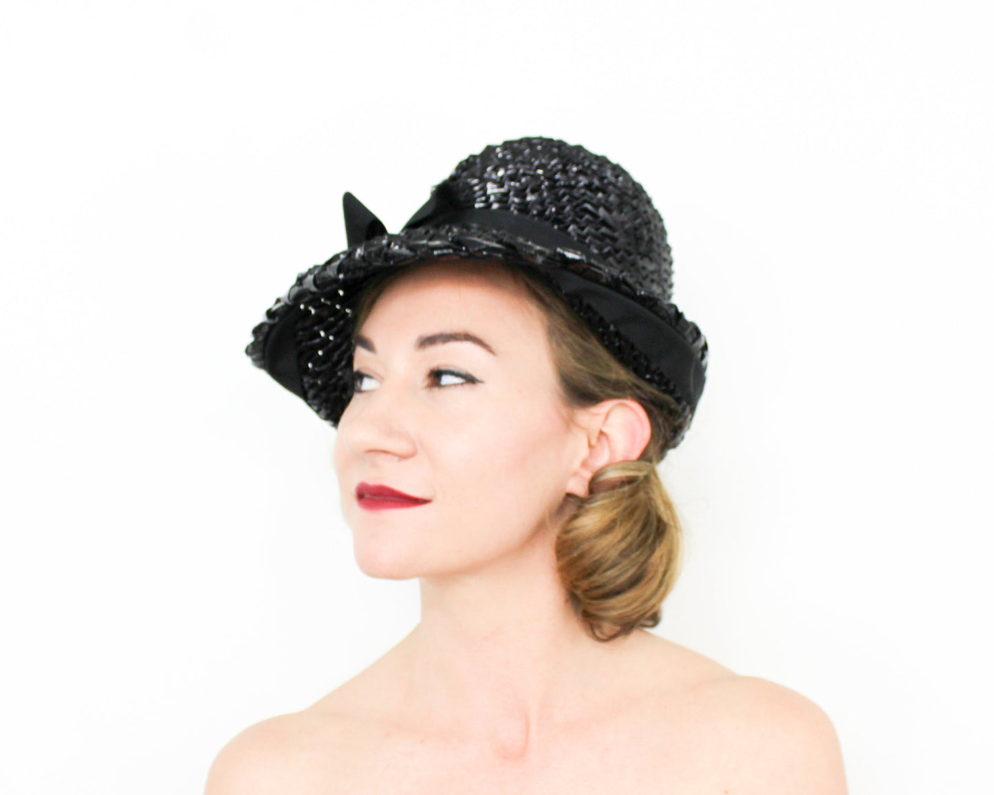 Mr John Jr 1960s Black Raffia Hat | Asymmetric Straw Hat