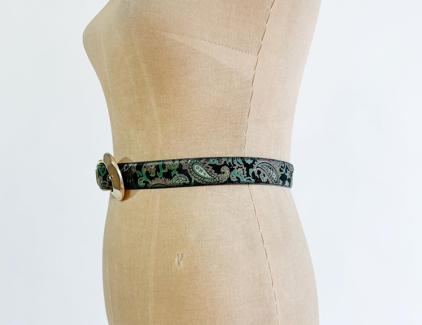 1980s Black Paisley Faux Leather Belt, Size M