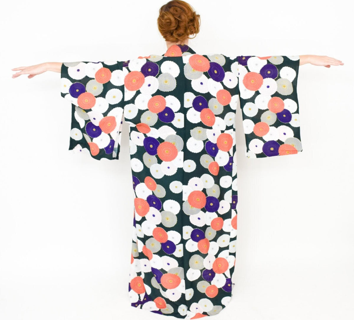 Floral Chrysanthemum Kimono Robe | Green, Orange, Purple