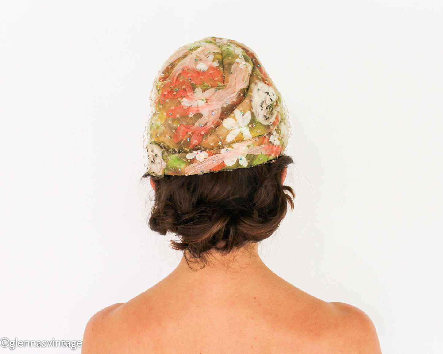 1950s Orange Floral Turban Hat